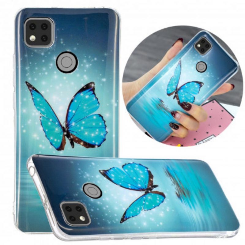 Cover Xiaomi Redmi 9C Farfalla Blu Fluorescente