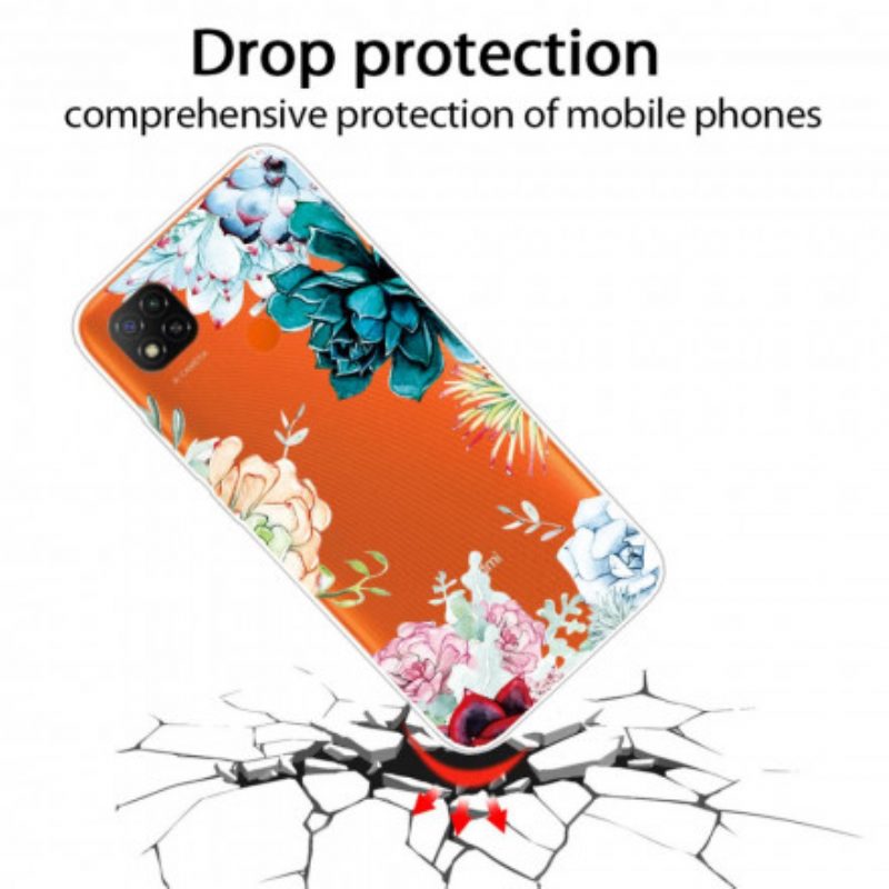 Cover Xiaomi Redmi 9C Fiori Dell'acquerello Senza Soluzione Di Continuità