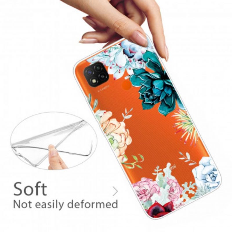 Cover Xiaomi Redmi 9C Fiori Dell'acquerello Senza Soluzione Di Continuità