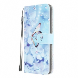 Custodia A Portafoglio Xiaomi Redmi 9C Farfalle Di Diamanti Strappy