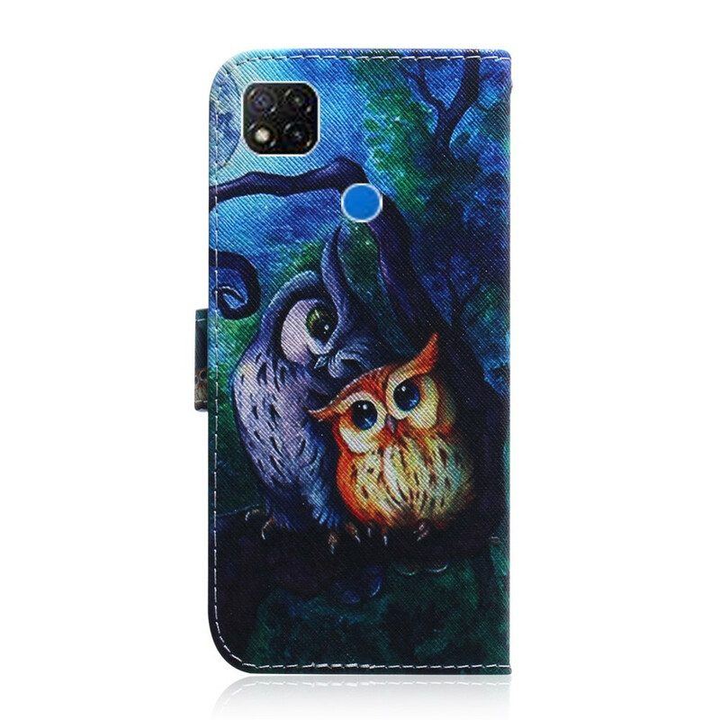 Custodia in pelle Xiaomi Redmi 9C Dipinto Di Gufi
