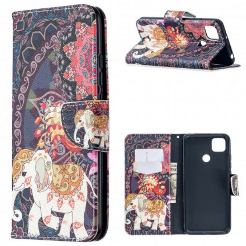 Custodia in pelle Xiaomi Redmi 9C Elefanti Indiani