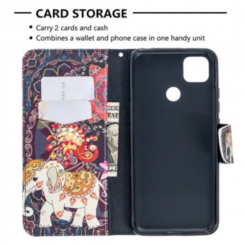 Custodia in pelle Xiaomi Redmi 9C Elefanti Indiani