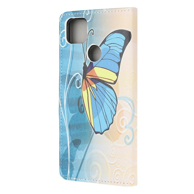 Custodia in pelle Xiaomi Redmi 9C Farfalla Blu E Gialla