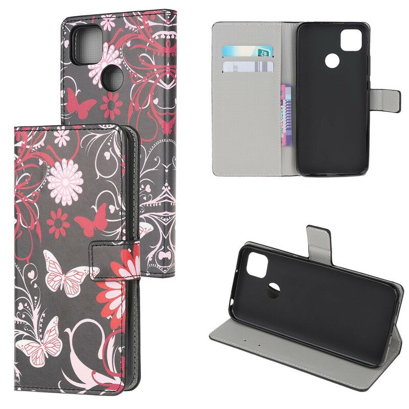 Custodia in pelle Xiaomi Redmi 9C Farfalle E Fiori