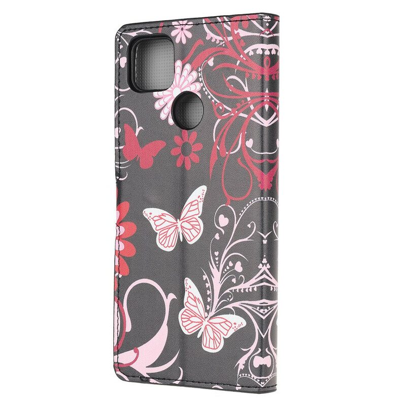 Custodia in pelle Xiaomi Redmi 9C Farfalle E Fiori