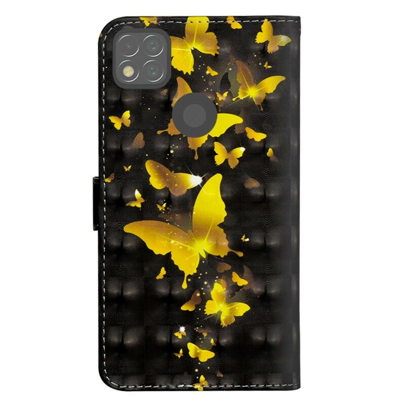 Custodia in pelle Xiaomi Redmi 9C Farfalle Gialle