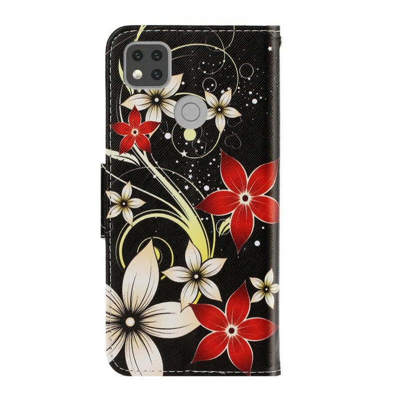 Custodia in pelle Xiaomi Redmi 9C Fiori Strappy Colorati