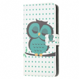 Custodia in pelle Xiaomi Redmi 9C Gufo Addormentato