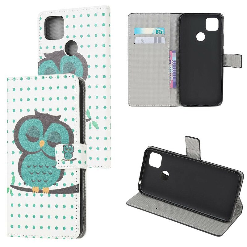 Custodia in pelle Xiaomi Redmi 9C Gufo Addormentato