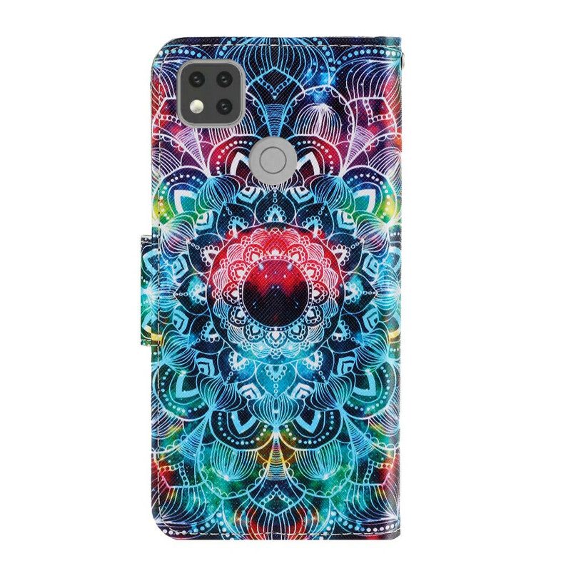 Custodia in pelle Xiaomi Redmi 9C Mandala Con Spalline Vistose