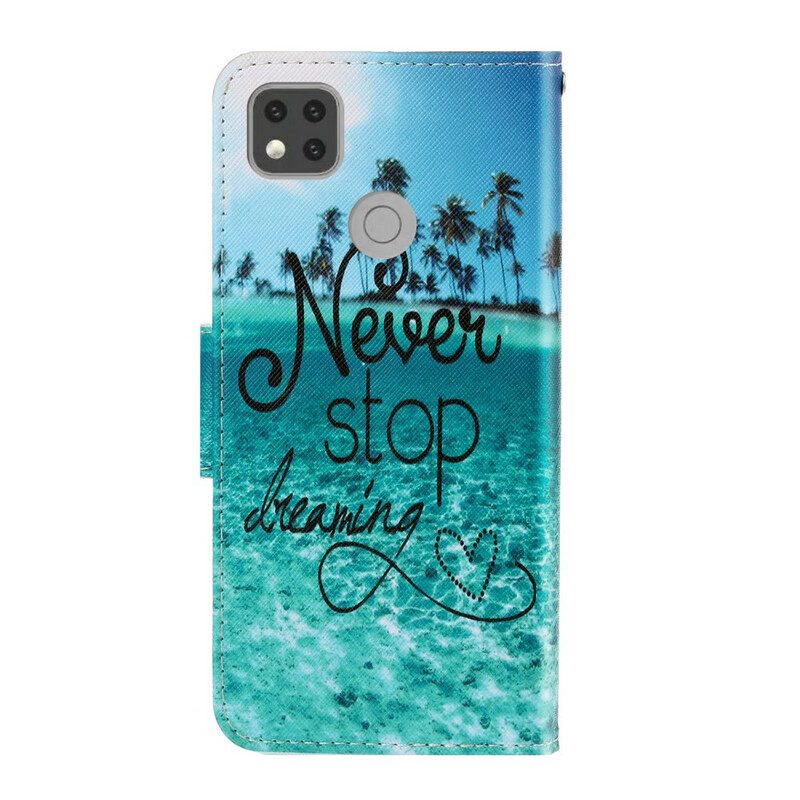 Custodia in pelle Xiaomi Redmi 9C Non Smettere Mai Di Sognare Navy Strappy