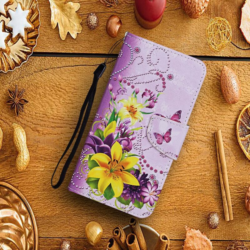 Custodia in pelle Xiaomi Redmi 9C Perizoma Farfalle E Fiori Del Sud