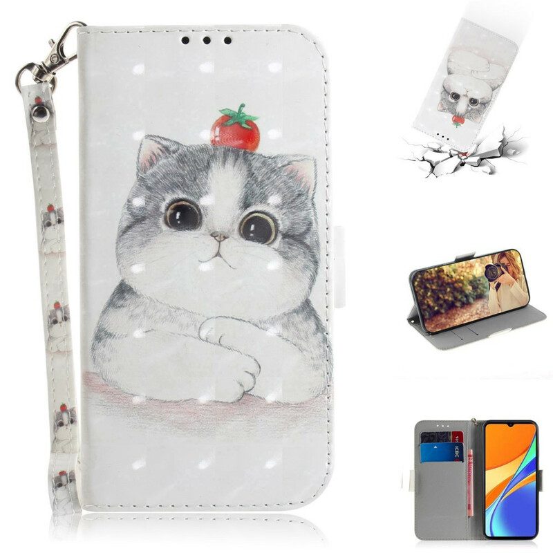 Custodia in pelle Xiaomi Redmi 9C Pomodoro Sul Gatto Con Una Cinghia