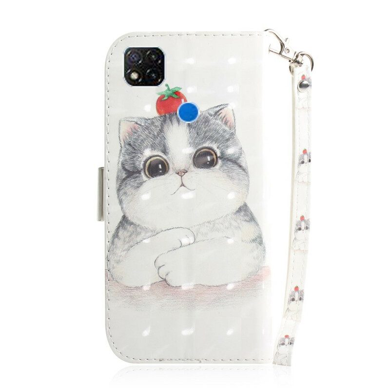 Custodia in pelle Xiaomi Redmi 9C Pomodoro Sul Gatto Con Una Cinghia