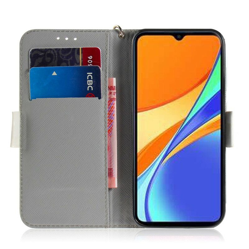 Custodia in pelle Xiaomi Redmi 9C Pomodoro Sul Gatto Con Una Cinghia