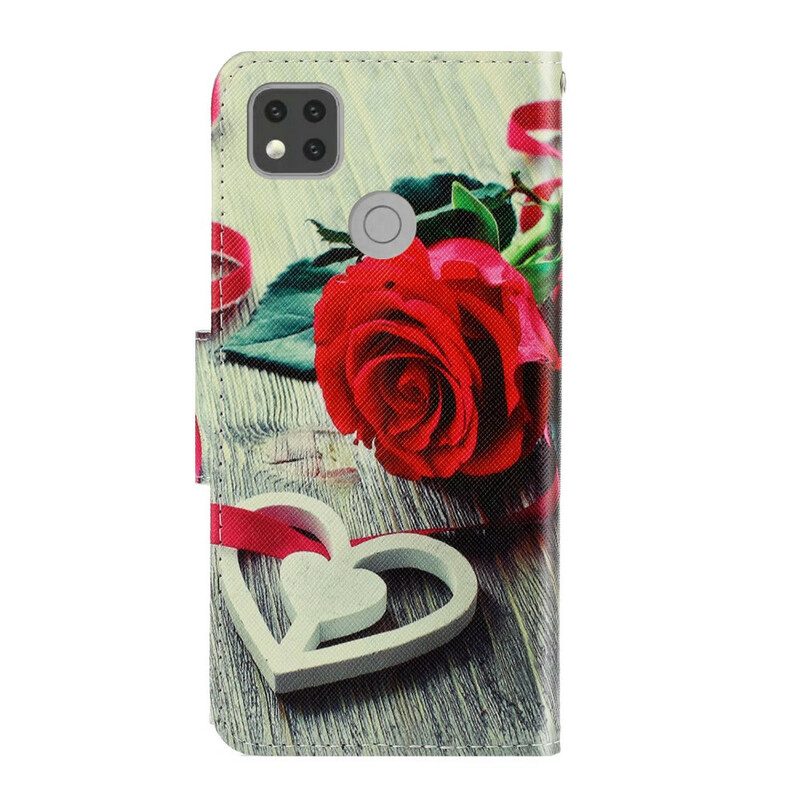 Custodia in pelle Xiaomi Redmi 9C Rosa Romantica Con Cinturino