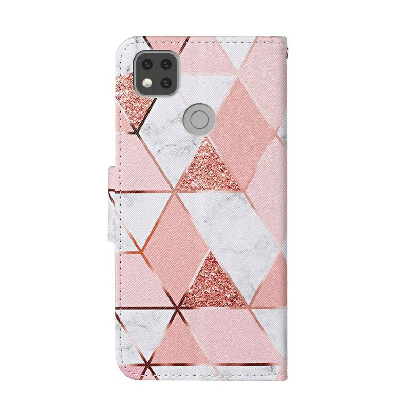 Custodia in pelle Xiaomi Redmi 9C Triangolo In Marmo E Glitter