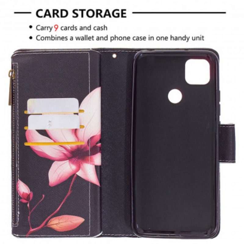 Folio Cover Xiaomi Redmi 9C Tasca Con Zip A Fiore