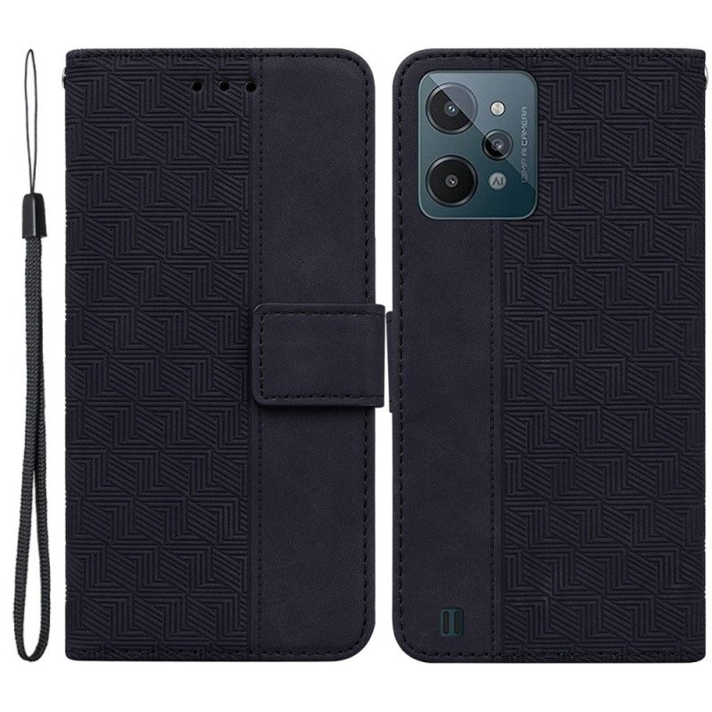 Custodia in pelle Realme C31 Ecopelle Geometrica Con Cinturino