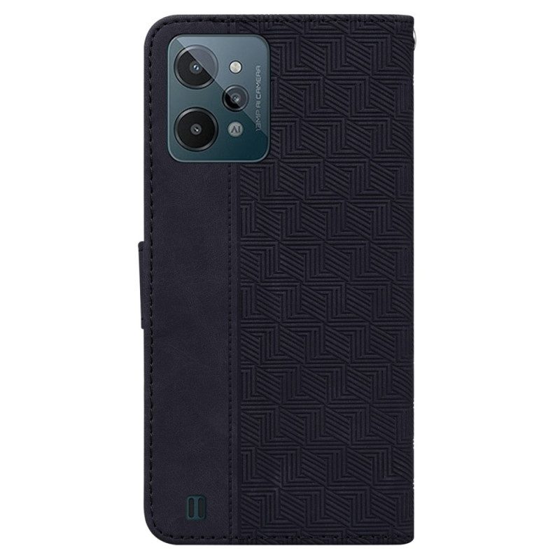 Custodia in pelle Realme C31 Ecopelle Geometrica Con Cinturino