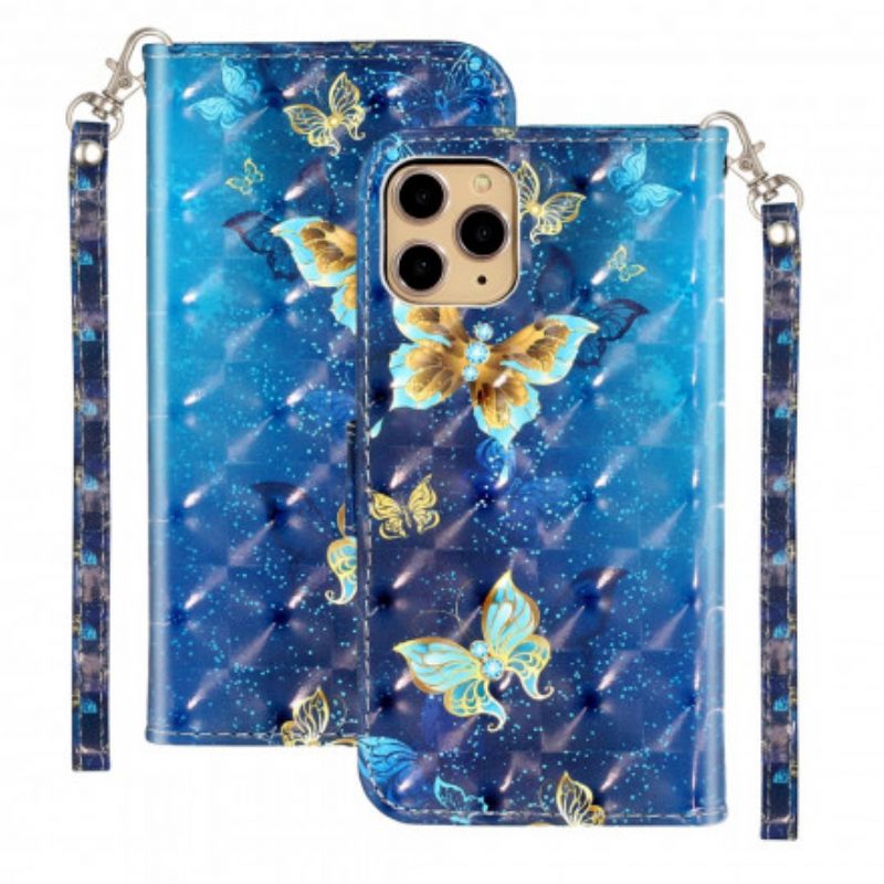 Custodia in pelle iPhone 11 Pro Max Farfalle Punto Luce Con Cordino