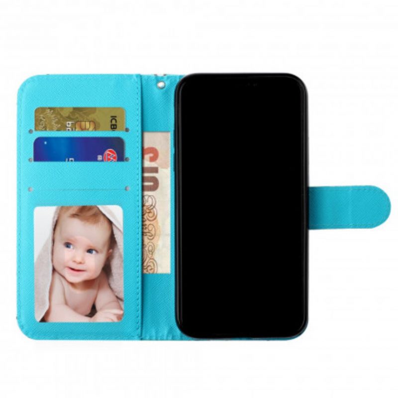 Custodia in pelle iPhone 11 Pro Max Farfalle Punto Luce Con Cordino