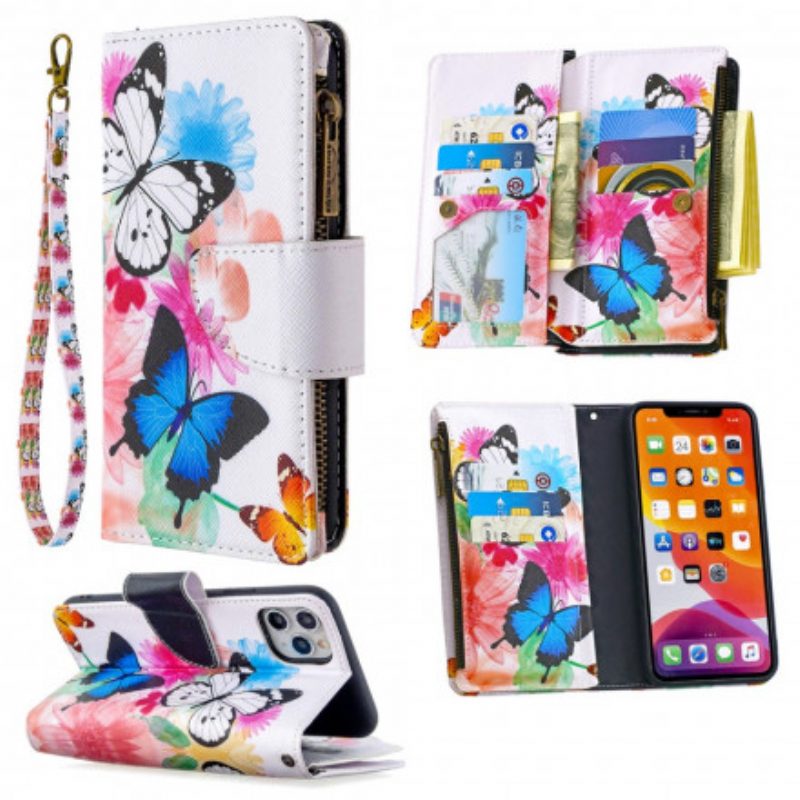 Custodia in pelle iPhone 11 Pro Max Tasca Con Cerniera Per Farfalle