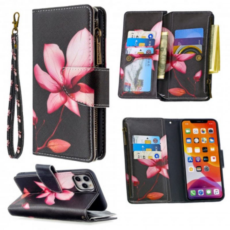 Custodia in pelle iPhone 11 Pro Max Tasca Con Zip A Fiore