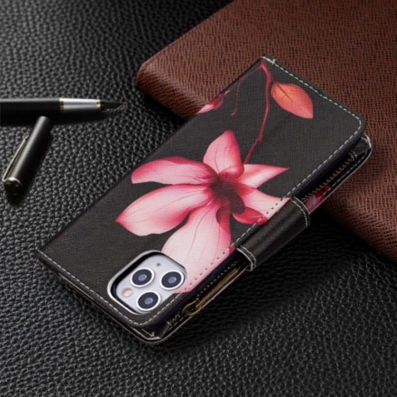 Custodia in pelle iPhone 11 Pro Max Tasca Con Zip A Fiore