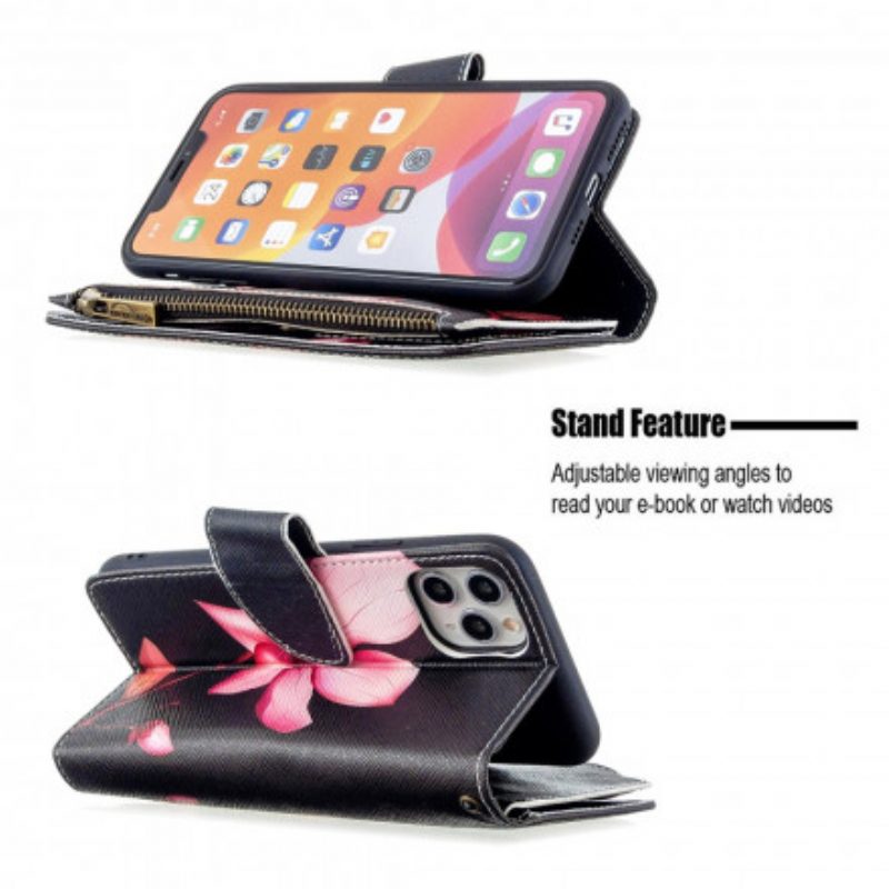 Custodia in pelle iPhone 11 Pro Max Tasca Con Zip A Fiore