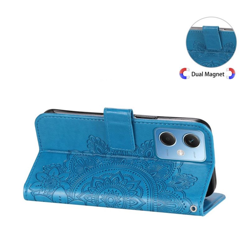 Custodia in pelle Xiaomi Redmi Note 12 5G Cinghia Fiore Mandala