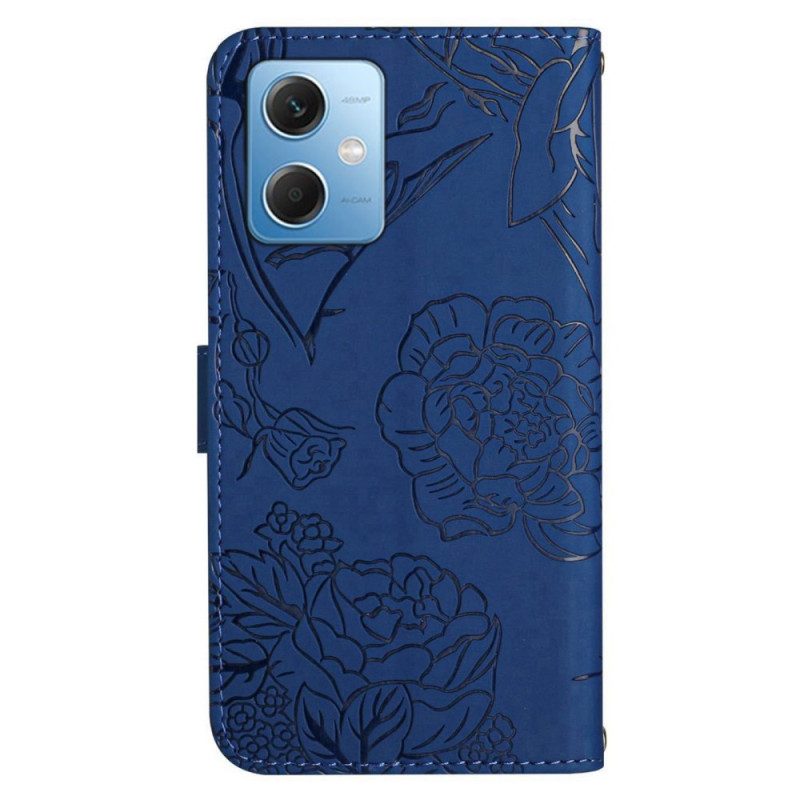 Custodia in pelle Xiaomi Redmi Note 12 5G Farfalle E Cordino