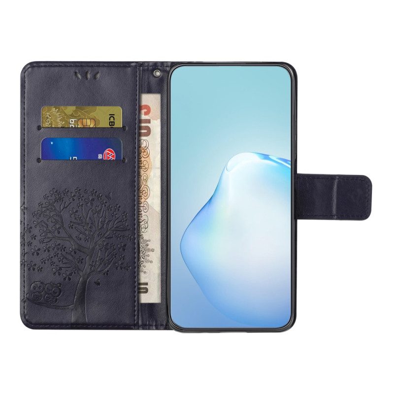 Custodia in pelle Xiaomi Redmi Note 12 5G Perizoma Albero E Gufi