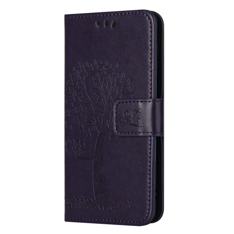 Custodia in pelle Xiaomi Redmi Note 12 5G Perizoma Albero E Gufi