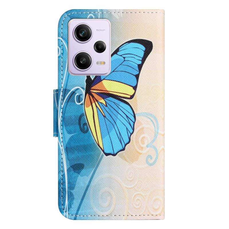 Custodia in pelle Xiaomi Redmi Note 12 5G Sublimi Farfalle Con Cinturino