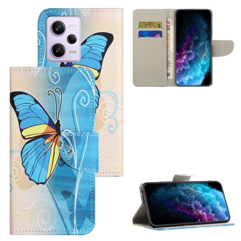 Custodia in pelle Xiaomi Redmi Note 12 5G Sublimi Farfalle Con Cinturino