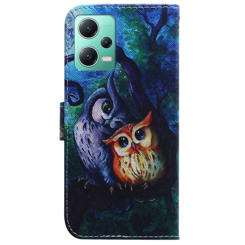 Folio Cover Xiaomi Redmi Note 12 5G Dipinto Di Gufi Strappy