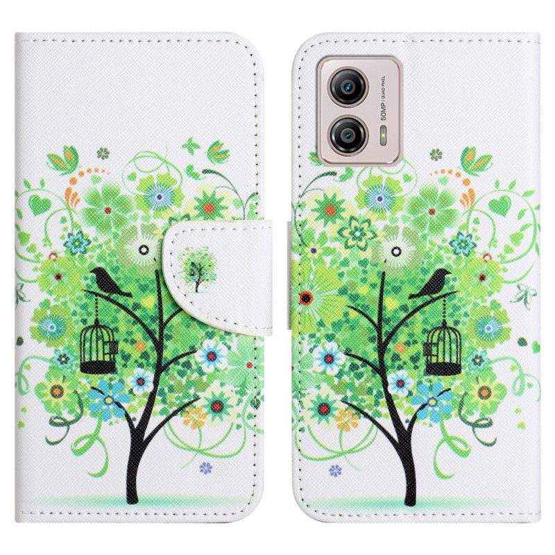 Custodia in pelle Moto G73 5G Albero Con Foglie Verdi