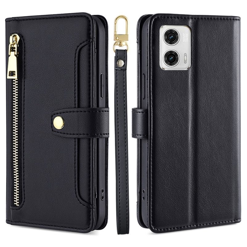 Custodia in pelle Moto G73 5G Borsa Con Tracolla E Cordino