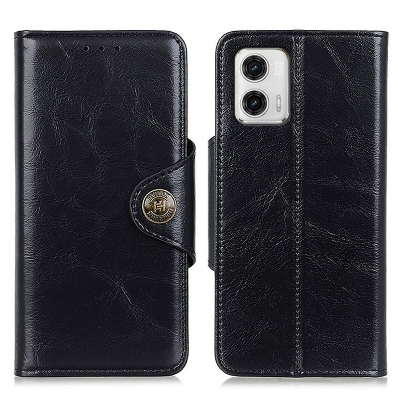 Custodia in pelle Moto G73 5G Bottone In Finta Pelle Verniciata