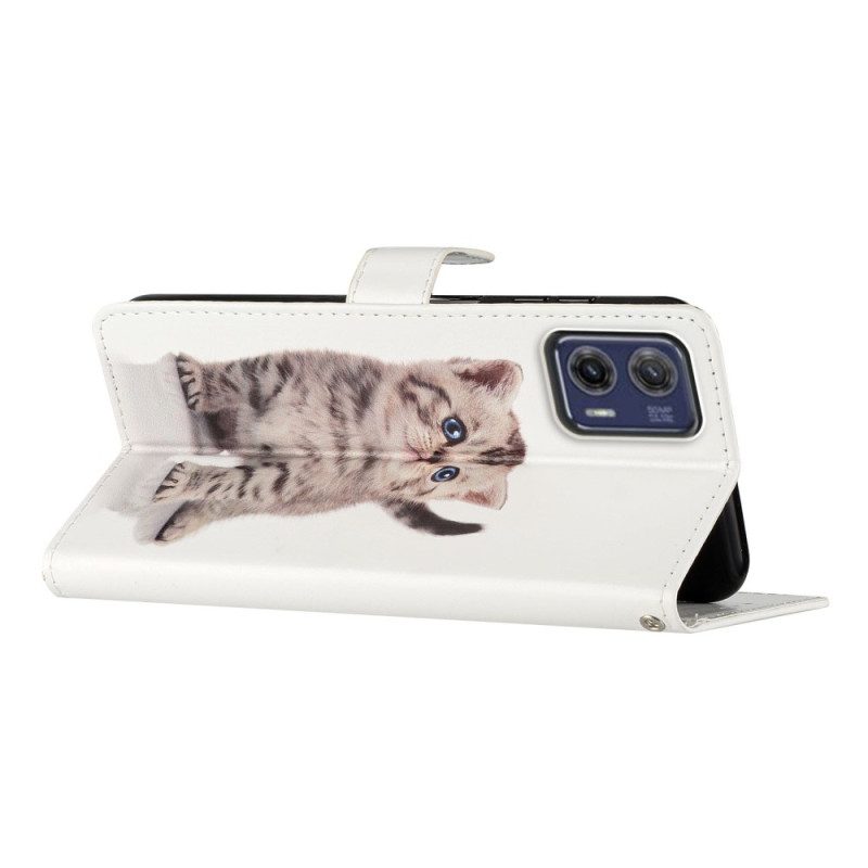Custodia in pelle Moto G73 5G Piccolo Gattino Con Cinturino