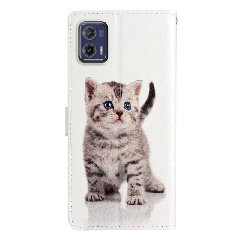 Custodia in pelle Moto G73 5G Piccolo Gattino Con Cinturino