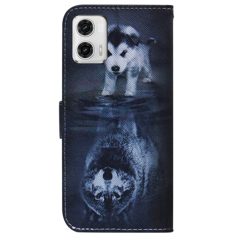 Custodia in pelle Moto G73 5G Sogno Di Cucciolo Strappy