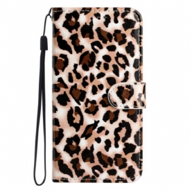 Custodia in pelle Moto G73 5G Stampa Leopardata Con Cinturino