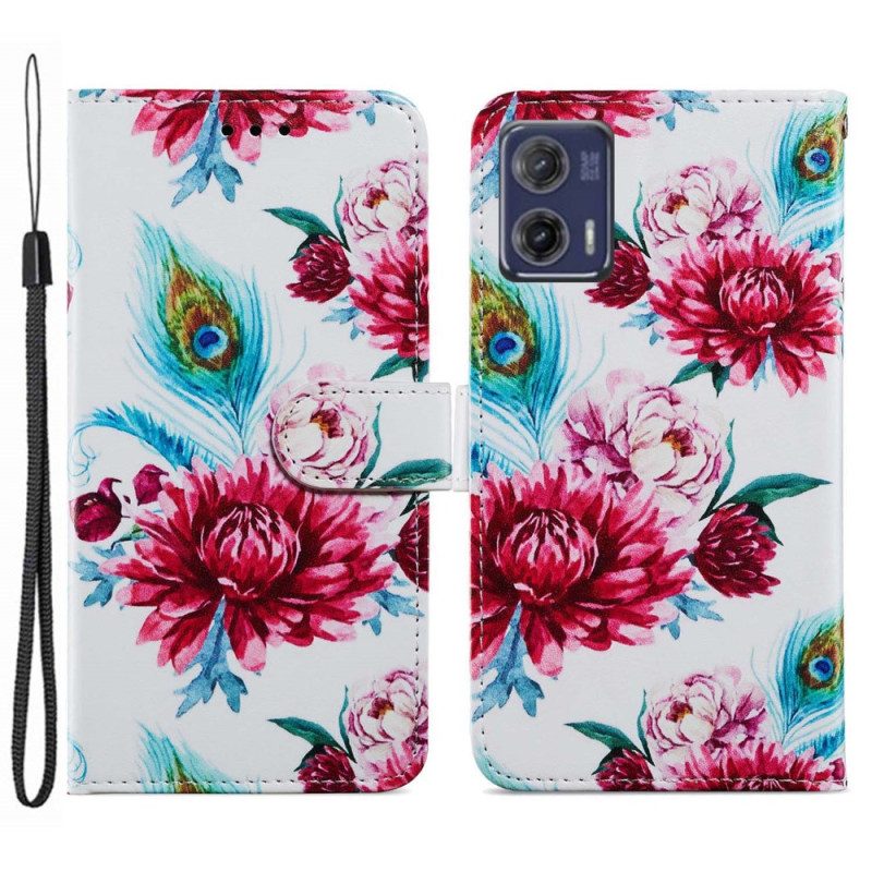 Custodia in pelle Moto G73 5G Strappy Floreale