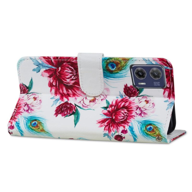 Custodia in pelle Moto G73 5G Strappy Floreale