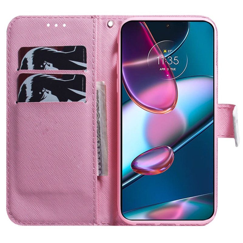 Folio Cover Moto G73 5G Fiore Rosa Strappy