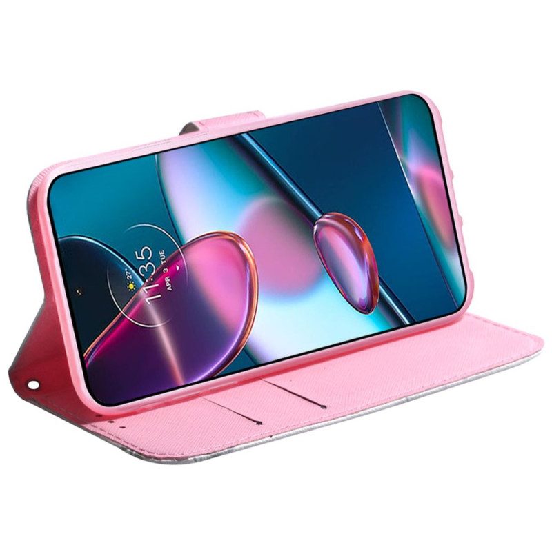 Folio Cover Moto G73 5G Fiore Rosa Strappy