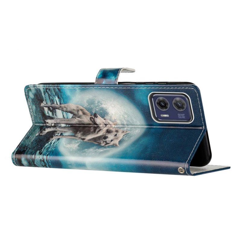 Folio Cover Moto G73 5G Lupi Al Chiaro Di Luna Legati